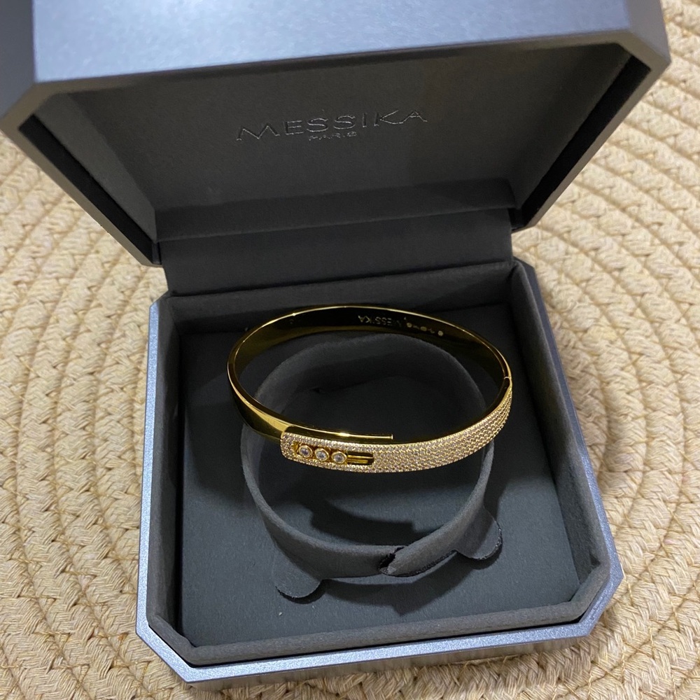 Messika Gold Tone Pavé Hinged Bangle Bracelet